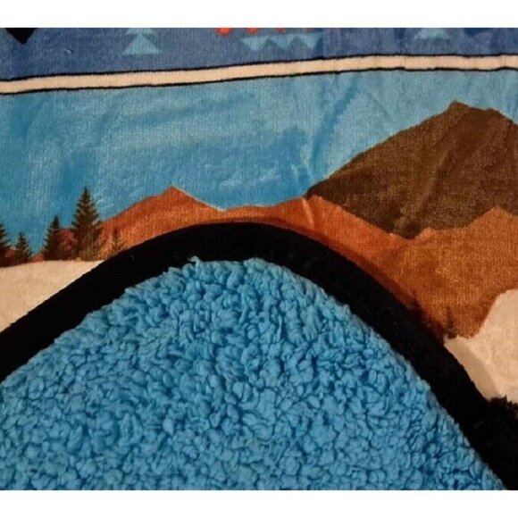 New Turquoise Rustic Bison Buffalo Sherpa Plush Throw Gift Blanket Blue Aztec - Picture 4 of 5